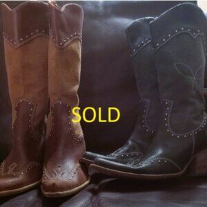 2 Pair Gacel Leather & Hard Denim Studded Cowboy boots